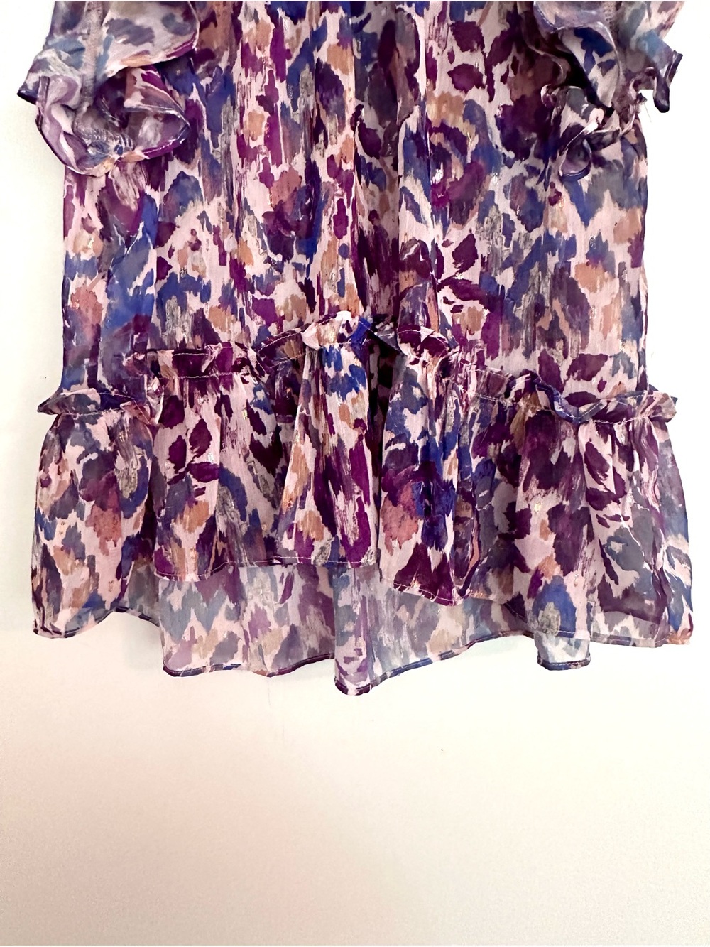 Meet Me in Santorini Ruffled High-Neck Floral Blouse Purple Mix Top Size Small - Picture 4 of 8